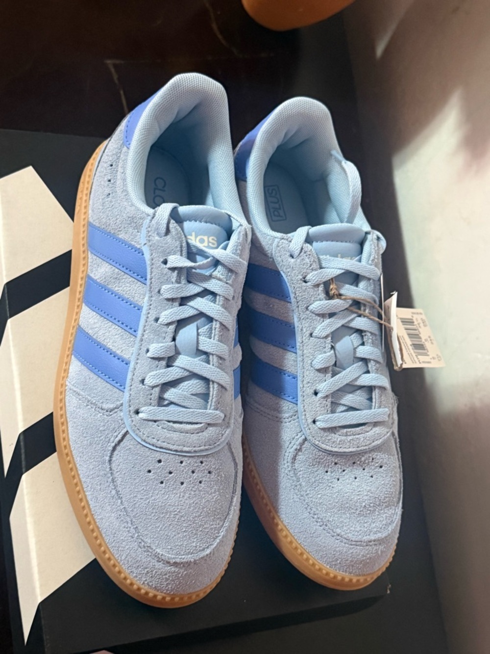 adidas Originals Light Blue Suede Sneakers with Blue Stripes and Gum Sole - Picture 11 of 13
